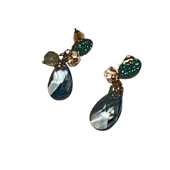 Blue Crystal Teardrop Dangle Earrings with Glitter Studs for Women - Picture 3 of 8